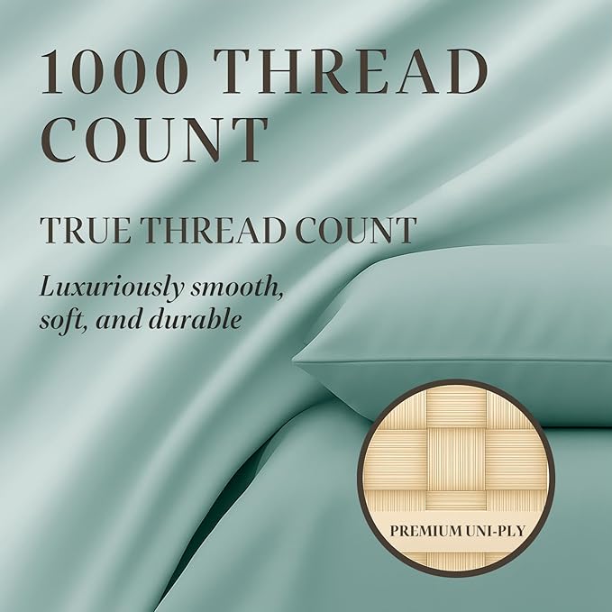 Hyde Lane Luxury 1000 Thread Count 100% Cotton Sheets | Very Soft & Thick - Fits Upto 20" Mattress | Sateen Weave Bed Sheets 18" Deep Pocket- 4 PC Sheet Set (Grey Mist, Queen)