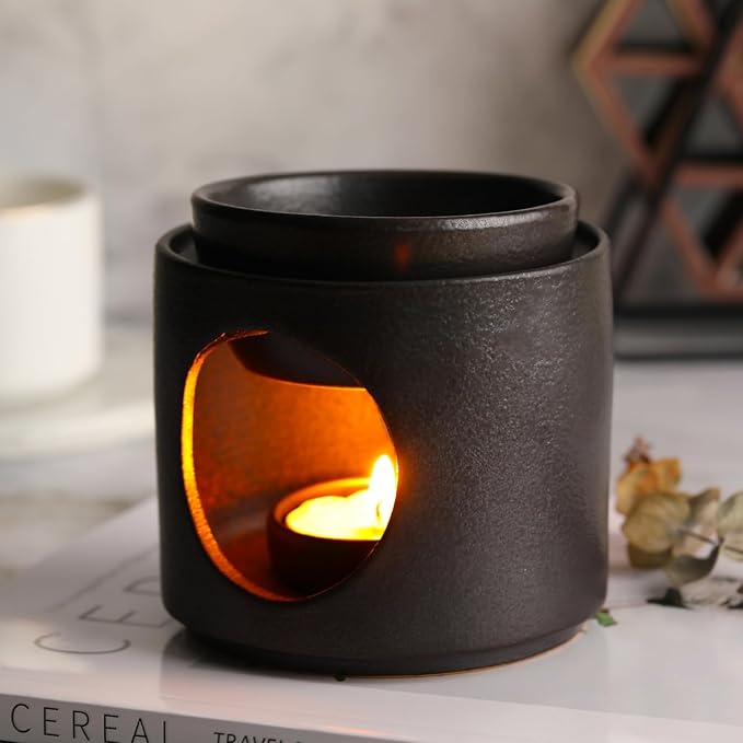 | Wax Burner | Tealight Warmer Ceramic | Wax Melt Candle Melter| Duftlampe | Scented Oil Diffuser with Tealight | Size H*11cm ø10cm with Removable Bowl & Tealight Holder | Matt Painting