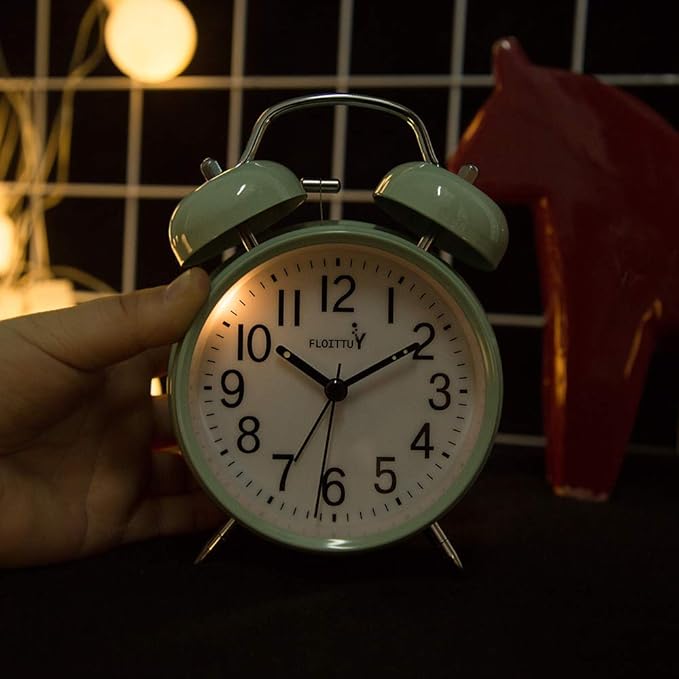 Loud Alarm for Deep Sleepers 4'' Twin Bell Alarm Clock with Backlight for Bedroom and Home Decoration(Green)