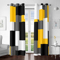 Yellow 100% Blackout Curtains for Bedroom 63 inch Length 2 Panels Set White Grey Modern Abstract Geometric Black Out Curtains Insulated Room Darkening Window Drapes for Living Room, 42Wx63L