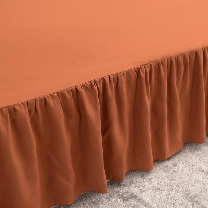 Bed Skirt Queen Size Ruffled Bed Skirt with Split Corners, Queen Bed Skirt 14 Inch Drop, TSUTOMI Queen Size Bed Skirt Terracotta for Ruffled Bed Skirt with Split Corners, Bed Skirts Queen Size