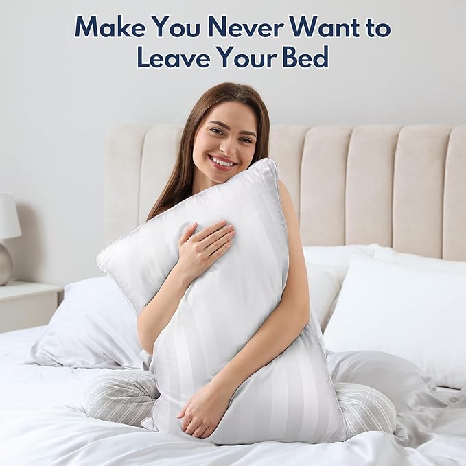 DIORIS Pillows Queen Size Set of 2 - Luxury Hotel Collection Bed Pillows for Sleeping, Supportive Side Sleeper Pillow, Fluffy Down Alternative Microfiber Filled for Back, Stomach Sleepers