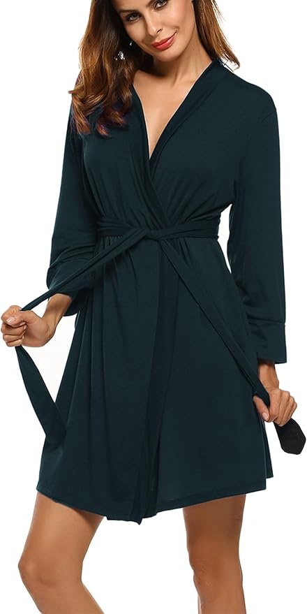 HOTOUCH Womens Robe Lightweight Short Knit Bathrobe Soft Ladies Sleepwear with Pockets