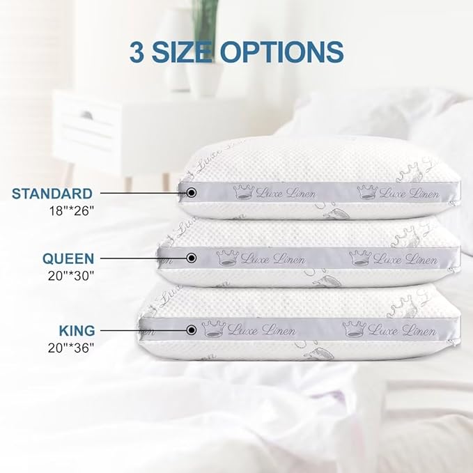 Organic Cotton Standard Bed Pillows, Shredded Memory Foam Pillows, Adjustable Bed Pillow for Sleeping, 18"x26"Organic Cotton Bed Pillows for Side, Back, Stomach Sleepers（Pack of 1）