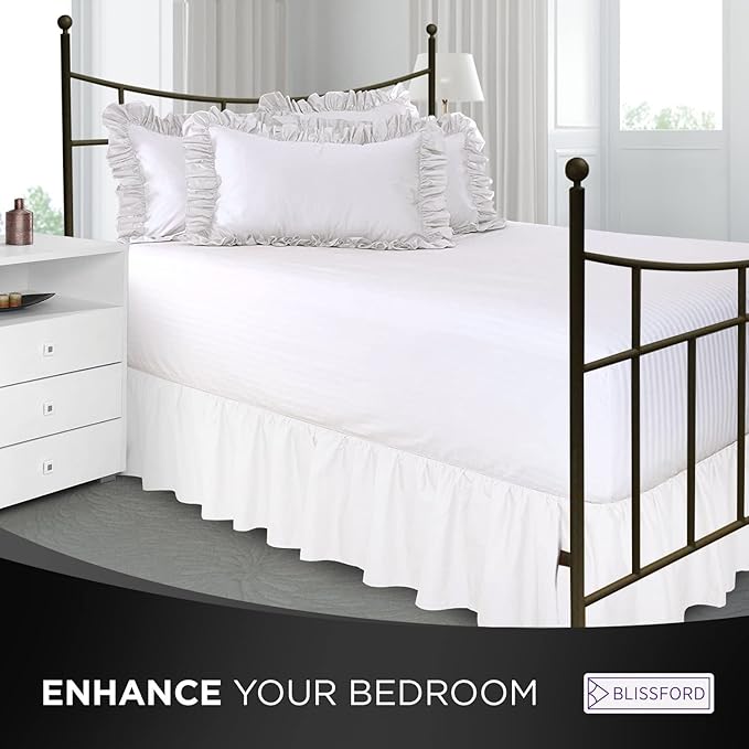 BLISSFORD White Bed Skirt Full Size 18 inch Drop - with Split Corners - Cotton Blend Ruffle Bed Skirt, Dust Ruffle with Platform, White Full Size Bedskirt, Machine Washable
