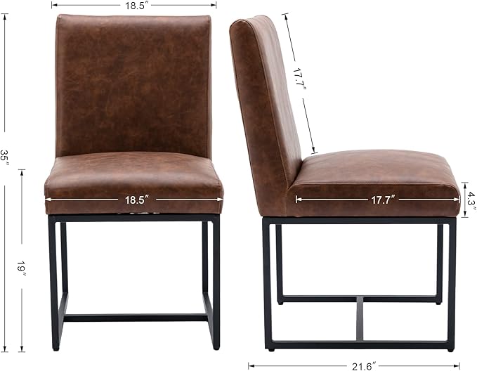 CIMOTA Modern Dining Chairs Set of 6, Leather Dining Room Chairs Upholstered Mid Century Armless Guest Side Chair with Black Base for Dining Room/Kitchen, Vintage Brown 6PCS