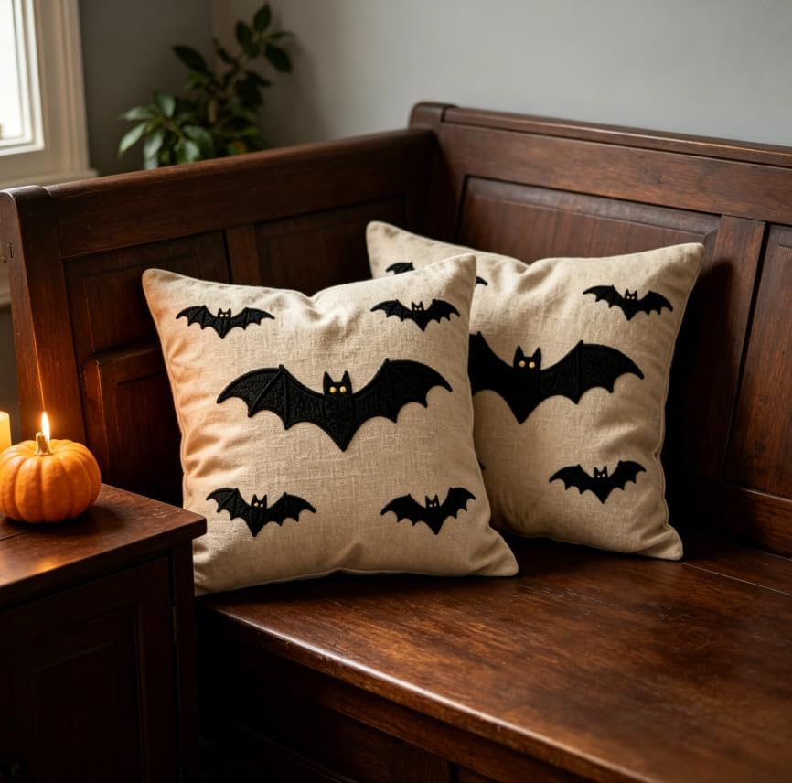 Halloween Bat Throw Pillow Covers, 18x18 Inch, No Insert Included - Image 3