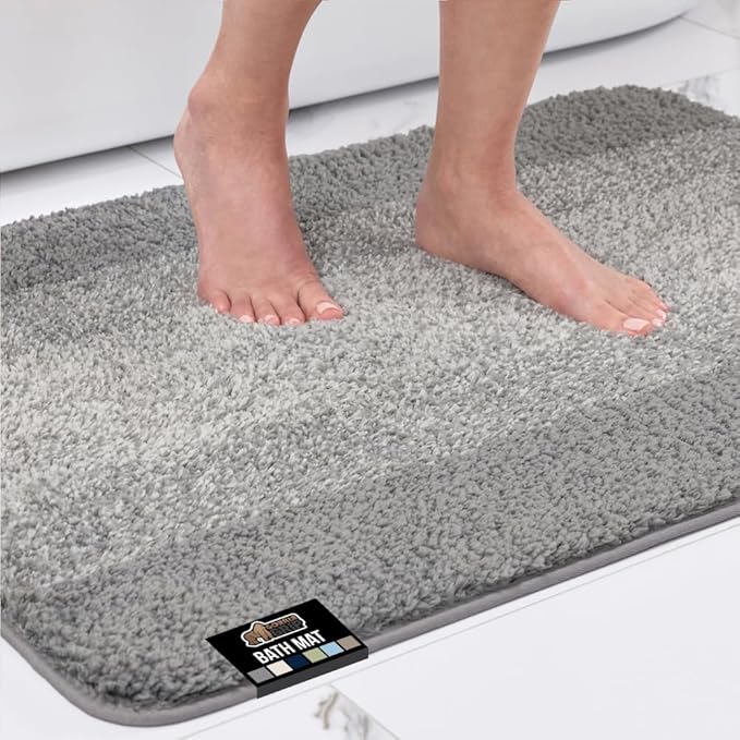 GORILLA GRIP Ultra Soft Plush Bathroom Rugs with Textured Rubber Backing, Absorbent Quick Dry Bath Mat, Machine Washable Shower Mats, Home Décor Accessories Bathmat Rug Essentials, 24 x 16 Grey