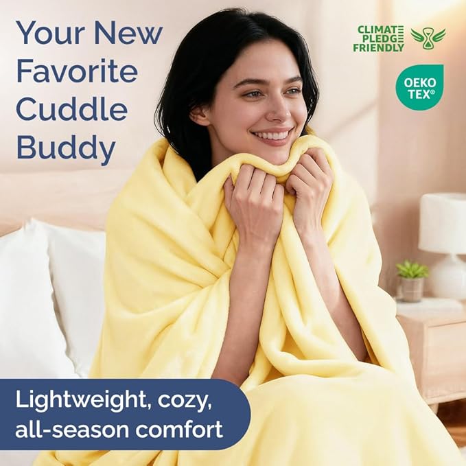 Ultra Soft Fleece Blanket Queen Size - Flannel Fleece Luxury Queen Blanket - Lightweight for Couch Bed Chair - Thick, Warm & Breathable - All Season Cozy Fuzzy, Anti-Static Microplush Bedding, Yellow