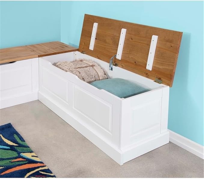 Riverbay Furniture 18" High Transitional Backless Wood Corner Kitchen Breakfast Nook Bench, with Hidden Storage, in White & Natural Finish
