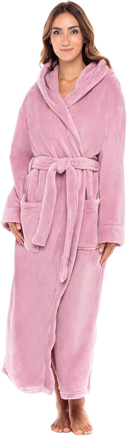 Alexander Del Rossa Womens Robe, Long Plush Bathrobe with Hood, Hooded Robes for Women Plus Size Bath Robe
