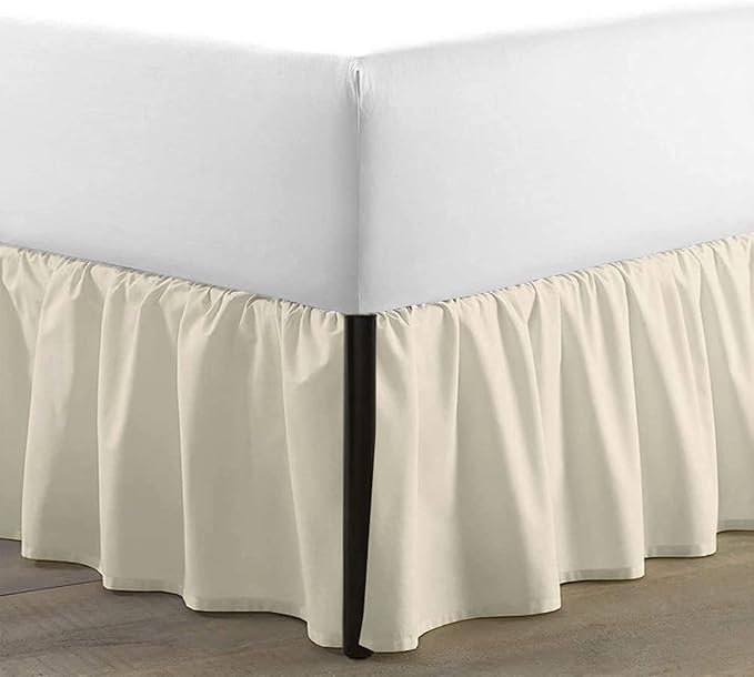 SKY BEDDINGS - Full Size Ruffled Bed Skirt with Split Corners - 14 Inch Drop Dust Ruffle Bed Skirt with Platform Three Sided Coverage - 100% Microfiber, Ivory