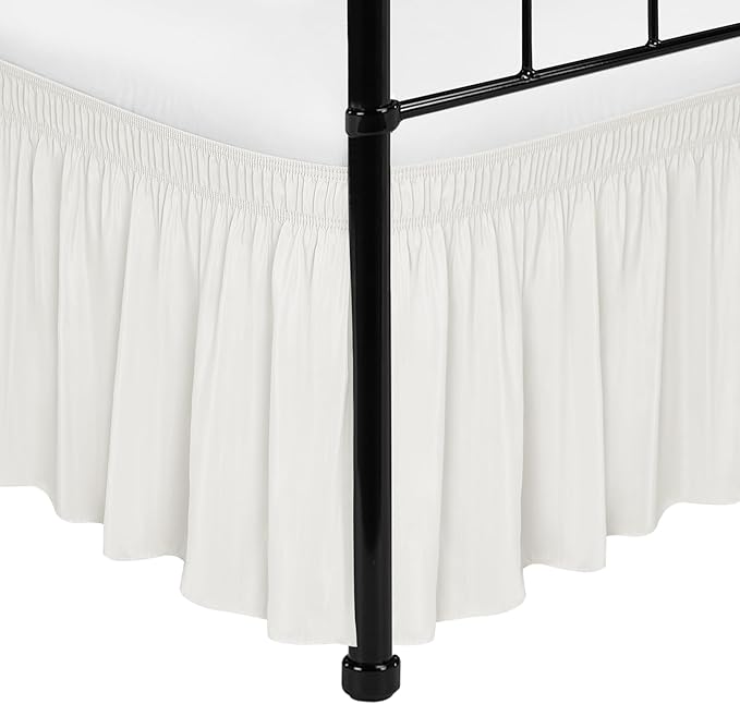 Biscaynebay Wrap Around Bed Skirts with Split Corners for Twin/Twin XL Beds 18" Drop, Ivory Adjustable Elastic Dust Ruffles Easy Fit Wrinkle Resistant Silky Luxurious Fabric Machine Washable