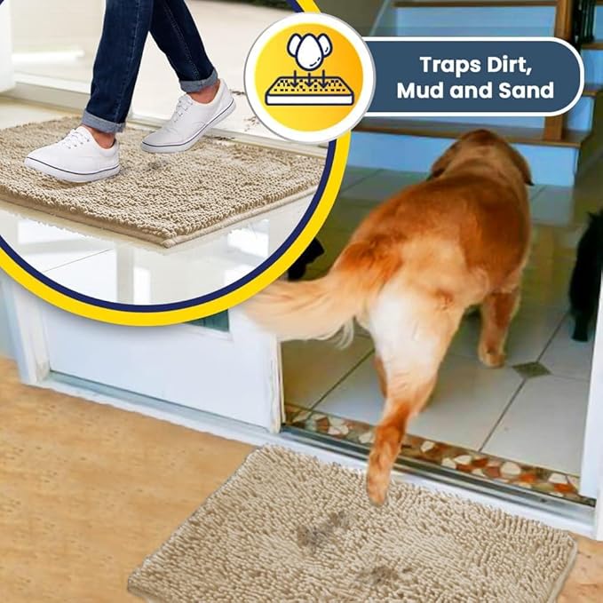 Muddy Mat® | Super Absorbent Door Mat Indoor, Microfiber Quick Dry Chenille Entryway Rug, Non-Slip Front Door Mat, Indoor Mats for Entryway, Machine Washable Pet Rug, Beige 59"x24"