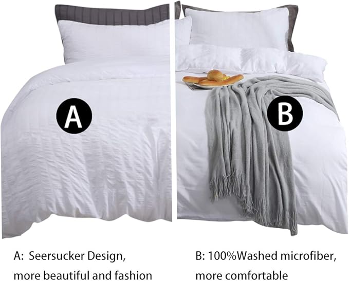 AveLom White Duvet Cover King (104 x 90 inches), 3 Pieces (1 Duvet Cover + 2 Pillow Cases), Seersucker Textured Ultra Soft Washed Microfiber, Textured Duvet Cover with Zipper Closure, Corner Ties