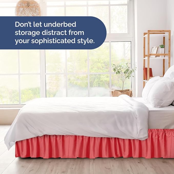 Wrap Around Dust Ruffle Bed Skirt - Red - for Full Size Beds with 15 Inch Drop - Easy Fit Elastic Strap - Adjustable Pleated Bedskirt w/Brushed Fabric - Wrinkle Free - for Women, Men, Kids & Teens
