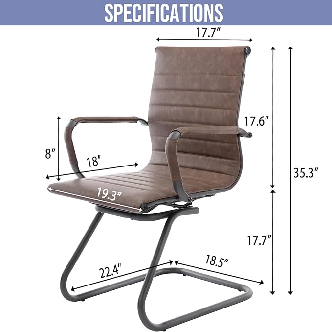 Wahson Office Guest Chairs No Wheels & Reception Chairs, Leather Waiting Room Chair Mid Back Conference Chair with Sled Base for Meeting/Lobby/Restroom, Brown (8 Pack)