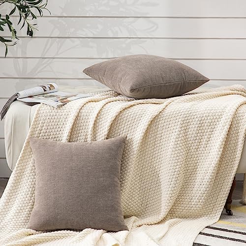 GAWAMAY Taupe Gray Chenille Throw Pillow Covers 24x24 Set of 2 - Image 4
