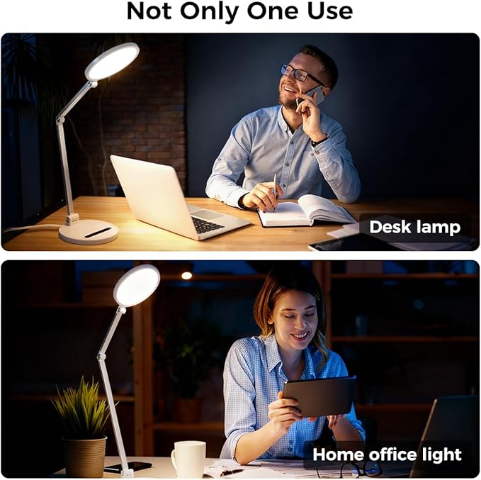 OldShark LED Desk Lamp for Home Office and Video Calls| Eye-Caring Dimmable Led Desk Light with Memory & Timer Func| 3 Color Temperature,10 Brightness Computer Light, Adjustable Flexible Swing Arm