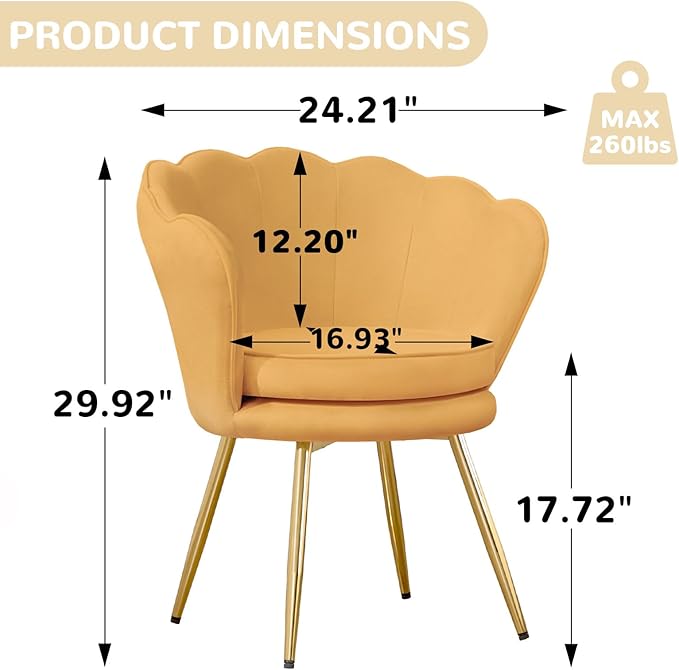 Velvet Vanity Chair with Back, Mid-Century Modern Small Accent Chair for Living Room, Golden Metal Legs Upholstered Makeup Chair, 1Pcs Bedroom Armchair, Brown