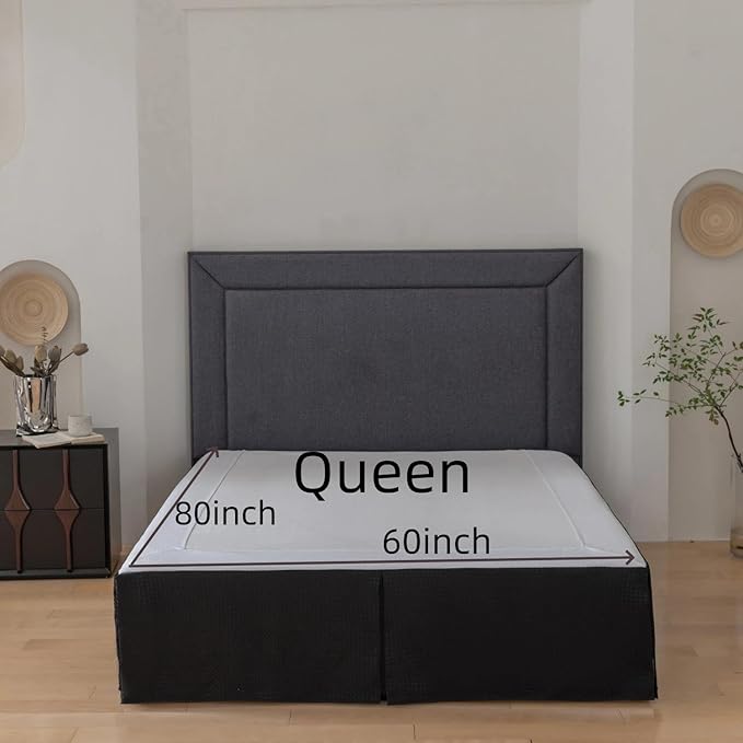 Queen Bed Skirt, Wrap Around Bed Skirt with Pleated Corner, 14 Inch Drop Pleated Waffle Weave Bedskirts, Anti-Slip, Microfiber, Black, 14'' Queen