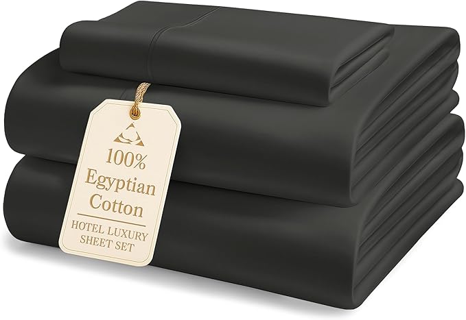 LANE LINEN 100% Egyptian Cotton Twin Sheet Set - 1000 Thread Count, Fully Elasticized Reinforced Seams Extra Deep Pocket Twin Sheet, No Pill Fade Resistant Cooling Bedding Sheet & Pillowcase - Black
