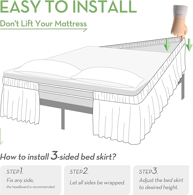 RIMELA Bed Skirt Wrap Around Elastic Dust Ruffles Solid Color Wrinkle and Fade Resistant with Adjustable Elastic Belt Easy to Install Dark Gray for King & California King Size 18 Inch Drop