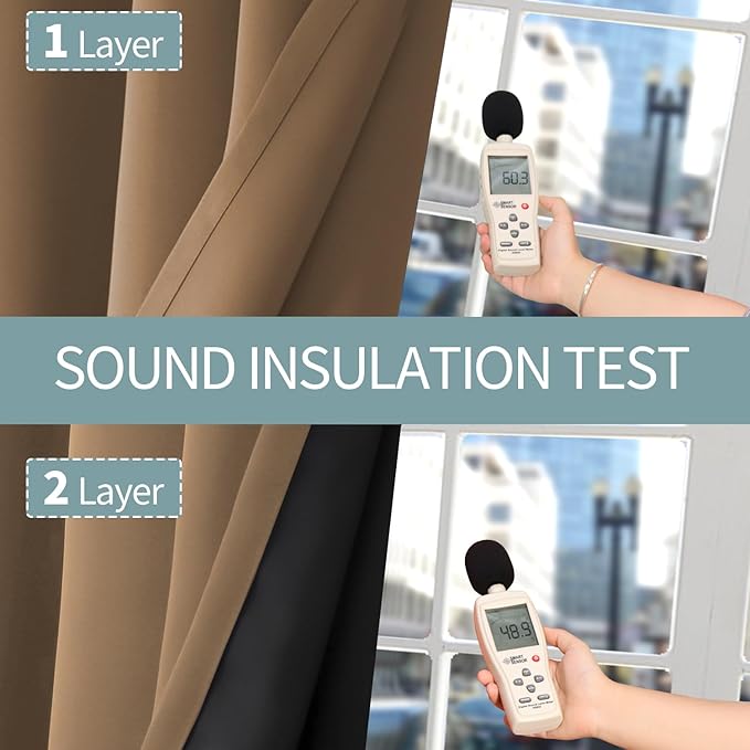 BGment Thermal Insulated 100% Blackout Curtains for Bedroom with Black Liner, Double Layer Full Room Darkening Noise Reducing Grommet Curtain (52 x 72 Inch, Taupe, 2 Panels)
