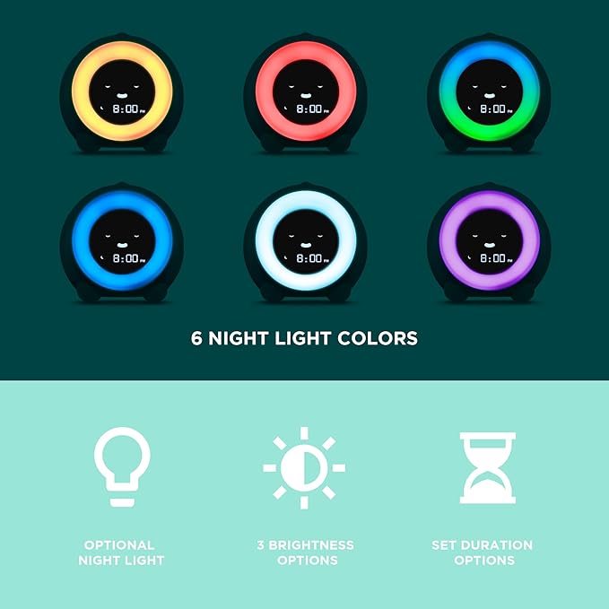 LittleHippo Mella: Kids Alarm Clock, Ready to Rise Children's Sleep Trainer, Night Light, Sound Machine and OK to Wake for Toddlers and Kids - Tropical Teal (Updated 2025)