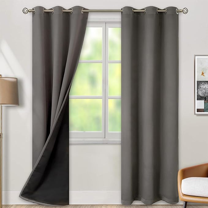 BGment Grey Blackout Curtains 84 Inches Long 2 Panels Set for Living Room, Thermal Insulated 100% Light Blocking Curtains & Drapes, Grommet Soundproof Curtains for Bedroom Window, Each 38 Wide