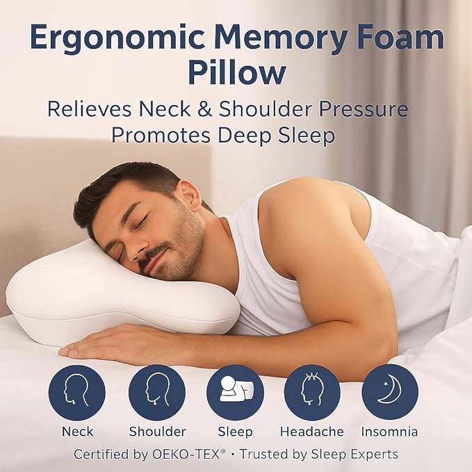 Extra High Loft Cervical Pillow for Side Sleepers, 6.30" Ergonomic Memory Foam Pillow for Broad Shoulders, Dual-Height Design, Washable Cove