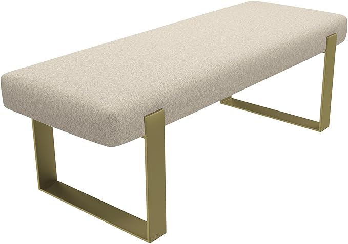 VANT Upholstered Bed Bench - Faux Merino Wool Cream - Burnished Brass - Contemporary Modern, Bedroom Bench Seat, Hallway, or Entryway