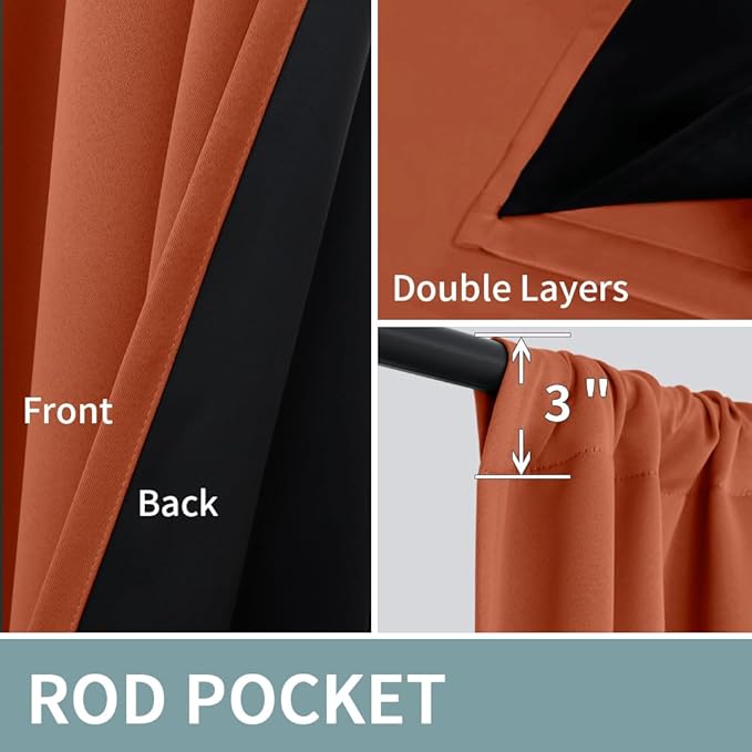 BGment Terracotta 100% Blackout Curtains for Bedroom, Fall Full Room Darkening Noise Reducing Living Room Curtains 63 Inch Length, Thermal Insulated Rod Pocket Window Drapes 2 Panels, 52 Inch Wide