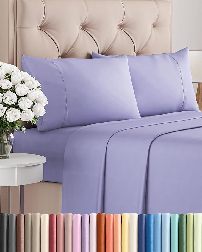 Twin XL 4 Piece Sheet Set - Cooling, Comfy & Breathable - Hotel Luxury Bedding, Includes Fitted Sheet for Women, Men, Kids & Teens - 1 Flat, 1 Fitted Sheet, 2 Pillowcases with Deep Pockets - Lavender