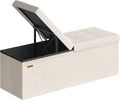 SONGMICS Mazie Collection - 43 Inches Storage Ottoman, Foldable Storage Bench with Flipping Lid, 660 lb Load Capacity, for Entryway, Living Room, Bedroom, Velvet Fabric, Cream White ULSF078LH01