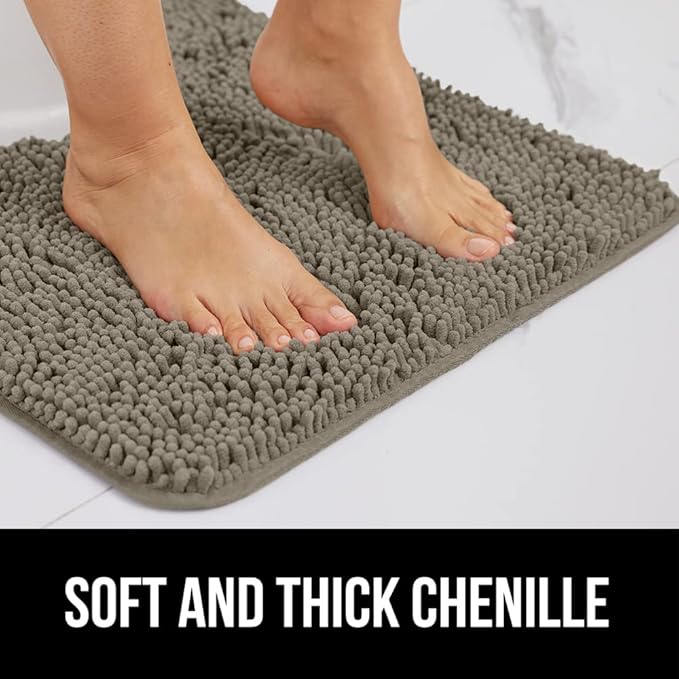GORILLA GRIP Bath Rug Mat 30x20, Thick Soft Absorbent Chenille, Quick Dry Microfiber Mats, Rubber Backing Washable Shower Floor Rugs, Bathmat Runner, US Designed Bathroom Home Decor Accessories Latte