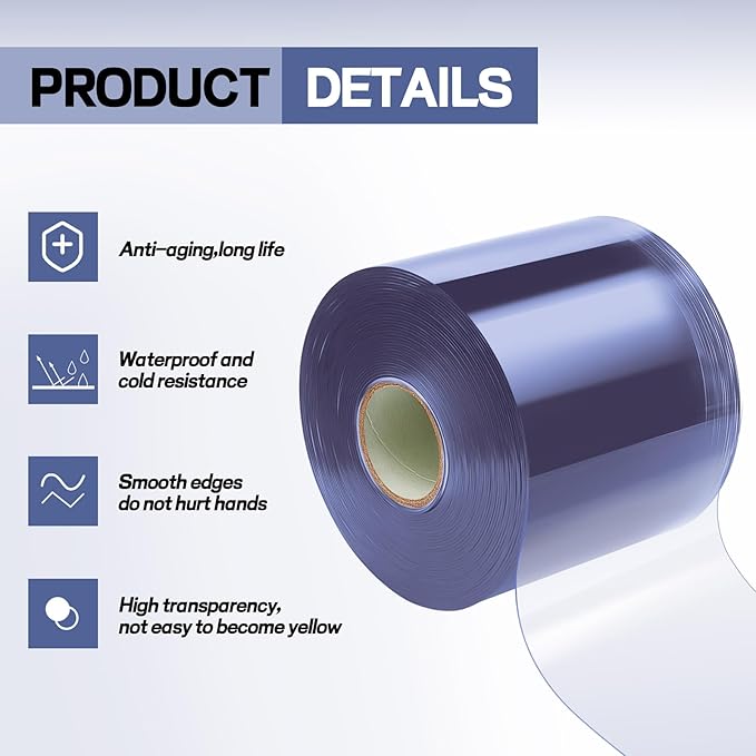Moukeren Plastic Door Curtain for Winter 75 ft x 8 Inch Thermal Insulated Garage Door Strip Curtains Smooth Waterproof Clear PVC Strip Curtain for Warehouse Freezer Garage, 0.08" Thickness(Classic)