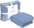 HILLFAIR 100% Combed Cotton Blanket– Twin Size Bed Blankets– Warm Soft All Season Breathable Lightweight Summer Blankets– Waffle Weave Home Decor Bed Blanket- Blue Twin Bed Cotton Blankets/Bedcovers