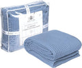 HILLFAIR 100% Combed Cotton Blanket– King Size Bed Blankets– Warm Soft All Season Breathable Lightweight Summer Blankets– Waffle Weave Home Decor Bed Blanket- Blue King Bed Cotton Blankets/Bedcovers