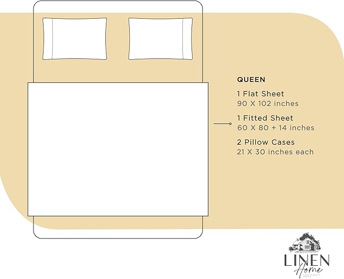 Linen Home 100% Cotton Percale Sheets Queen Size, Ivory, Deep Pocket, 4 Pieces Set - 1 Flat, 1 Deep Pocket Fitted Sheet and 2 Pillowcases, Crisp Cool and Strong Bed Linen