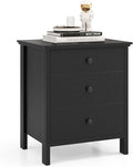 Giantex Nightstand with 3 Drawers, Wooden Side End Table with Solid Wood Legs, Retro 3-Drawer Bedside Table Night Stand for Bedroom Home Office Small Space, Easy Assembly, Black