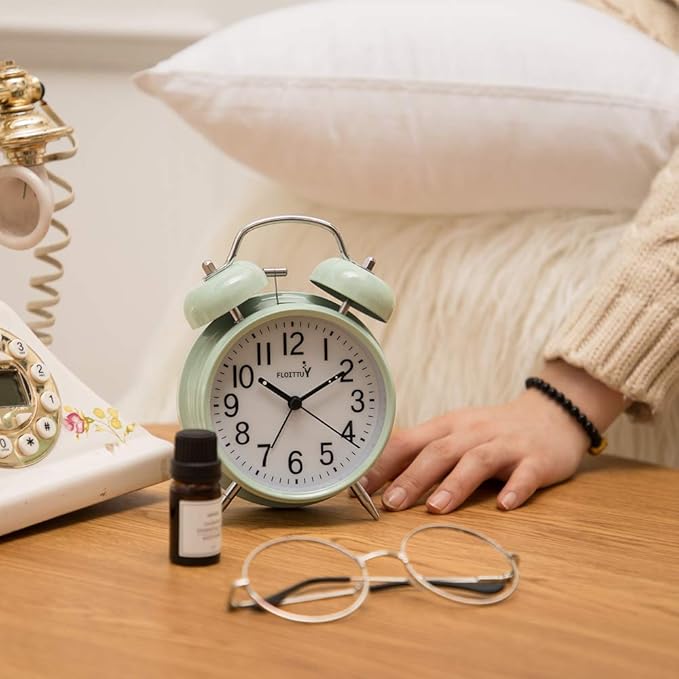 Loud Alarm for Deep Sleepers 4'' Twin Bell Alarm Clock with Backlight for Bedroom and Home Decoration(Green)