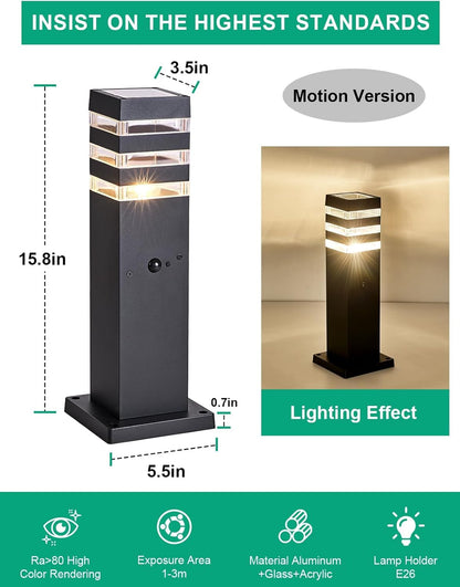 Motion Outdoor Pathway Lights Black E26 Outside Landscape Path Lamp Dusk to Dawn Exterior Floor Light Modern Landscape Sideway Lighting Waterproof Aluminum Exterior Pillar Lamp for Patio Yard Garden