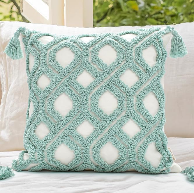 Boho Throw Pillow Covers 18x18 Tufted by LOOPUINHOM