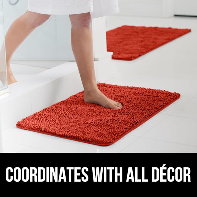 GORILLA GRIP Bath Rug Mat, Soft Absorbent Chenille, Quick Dry Microfiber Mats, Rubber Backing Washable Shower Floor Rugs, Bathmat Runner, US Designed Bathroom Home Accessories 24x17, Sunset Orange