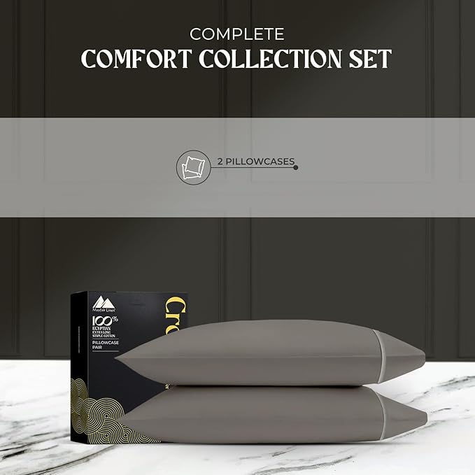 Mayfair Linen 100% Egyptian Cotton King Pillow Cases Set of 2 - Luxury 2000 Series King Size Pillowcases, Soft Cooling Breathable, Envelope Closure Hotel Quality Pillowcase (21 x 41, Dark Grey)