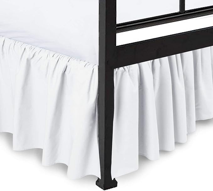 Ruffled Bed Skirt with Split Corners, White, King 12 Inch Drop Bedskirt, Hotel Quality Brushed Microfiber Wrinkle Free Dust Ruffle Bed Skirt King Size