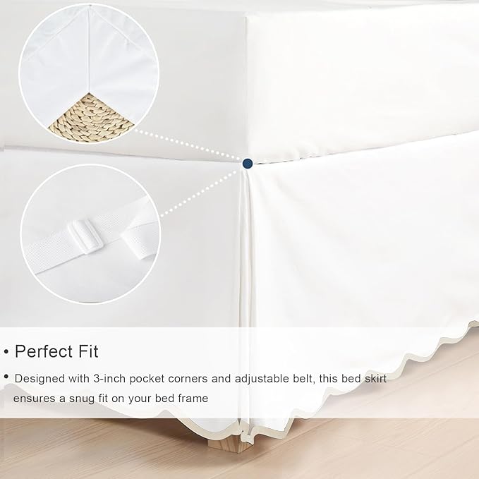 HIG King Bed Skirt - Easy Fit Scallop Edge Pleated Bedskirts with Spilt Coner, 12 Inch Drop Anti-Slip Dust Ruffle, Thick Fabric for Enhanced Privacy, Pre-Washed for Long-Lasting Use, Machine Washable