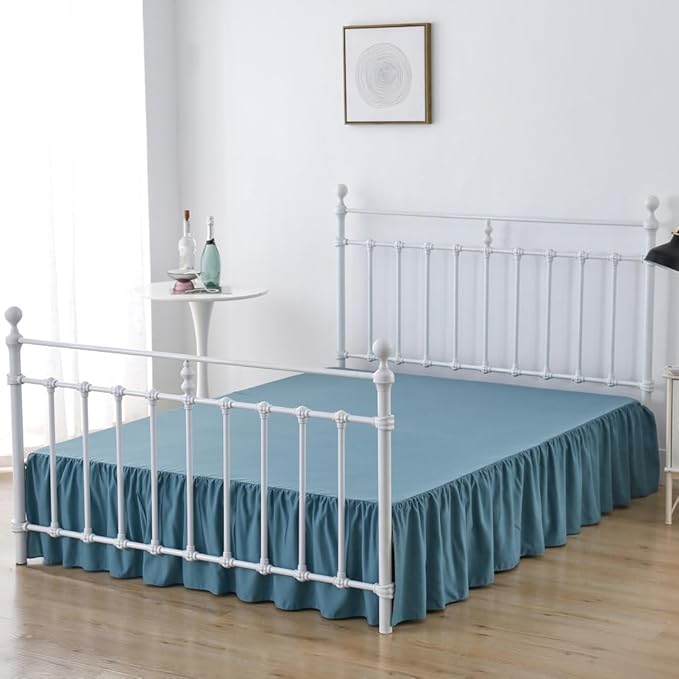Bed Skirt King Size Ruffled Bed Skirts with Split Corners, 14 Inch Drop Dust Ruffle Bed Skirts with Platform, Teal Blue, 14'' King