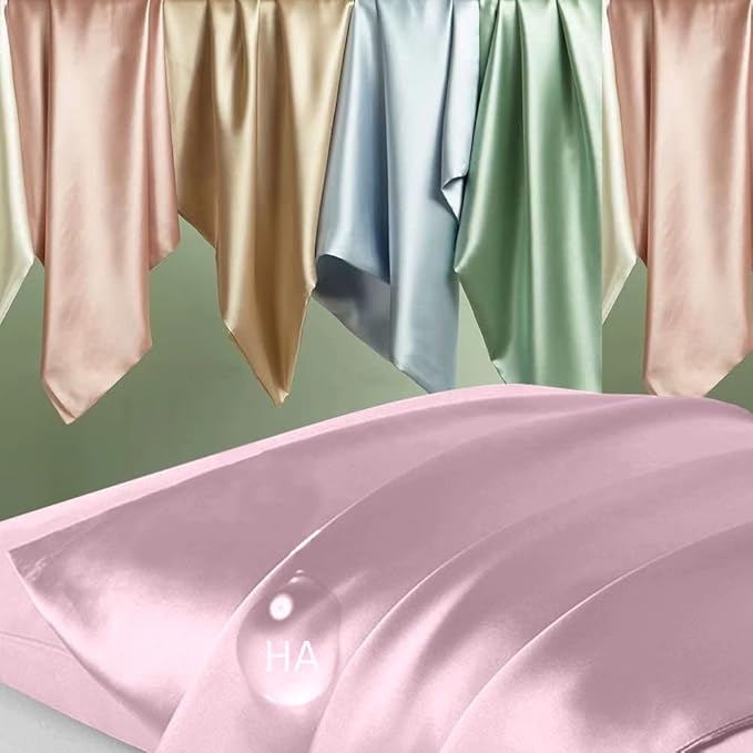 Silk Pillow Cases 2 Pack, Mulberry Silk Pillowcases Standard Set of 2, Smooth, Anti Acne, Beauty Sleep, Both Sides Natural Silk Satin Pillow Cases for Women 2 Pack with Zipper for Gift, Light Pink
